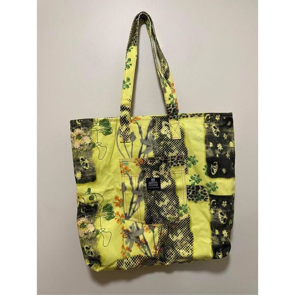 URBAN OUTFITTERS BDG LARGE COTTON TWILL TOTE BAG YELLOW BLACK PRINTED - Picture 4 of 9